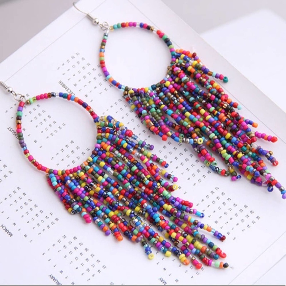 Boho Beaded Tassel Earrings Festival B0046 - Picture 5 of 8